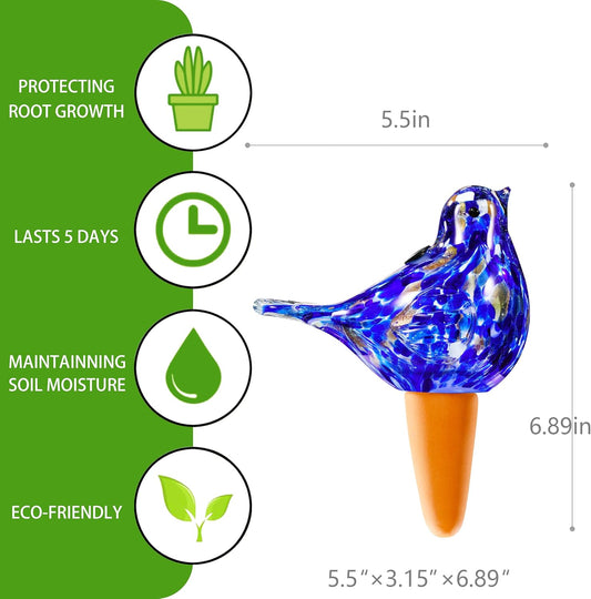 Glass Bird Shaped Plant Watering Ball Glass Automatic Watering Ball Flower Pot Insertion Spike Drip Irrigation Device Watering Ball Irrigation System Plant Enthusiast Gift (Dark Blue)