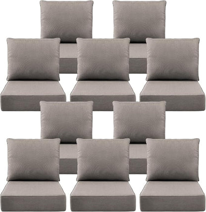 Luxury 6" Outdoor Cushions for Patio Furniture, 24x24x6" Thick Seat Cushion Set of 10, Fade Resistant Couch Chair Replacement Cushions High Density Deep Wicker Chair Cushion w/ Removable Cover Gray