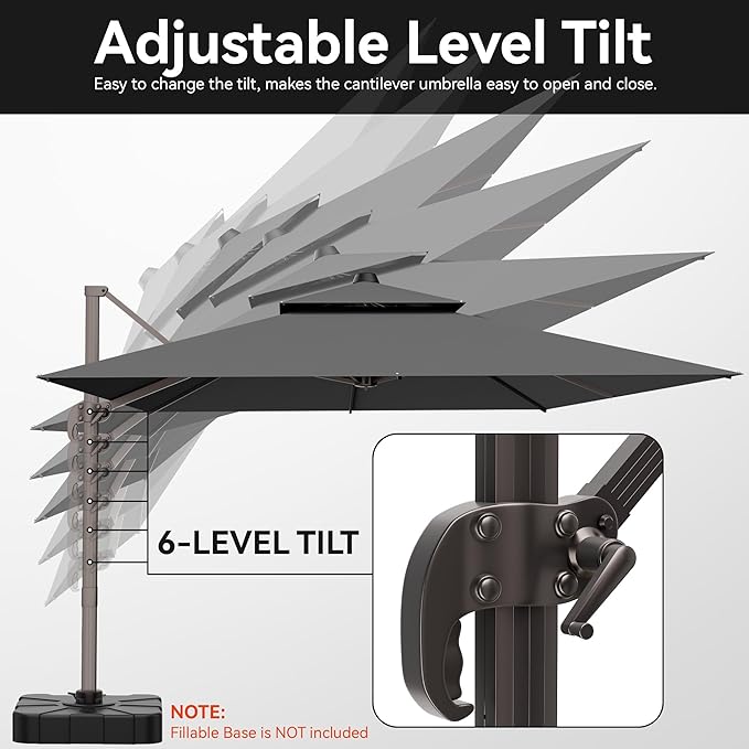 10x13 FT Patio Umbrella, Large Cantilever Rectangular Double Top Heavy Duty Offset Umbrellas with 360° Rotation, Outdoor shade for Garden Deck Pool Patio, Gray