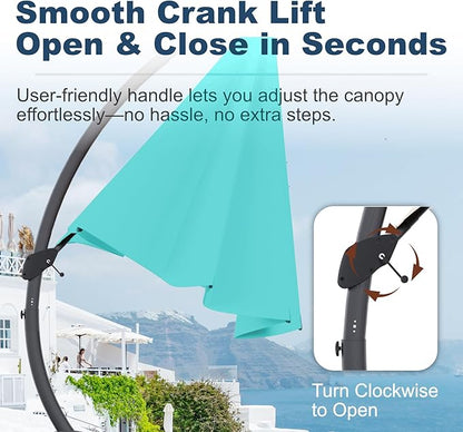 11FT Cantilever Umbrella with Base Large Curvy Outdoor Aluminum Offset Umbrella w/ 360° Rotation, UV Resistant Canopy for Patio, Garden, Backyard, Aqua Blue