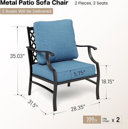 Metal Patio Chairs Set of 2 with 5.75" Extra Thick Cushion, 2 Pieces High Back Outdoor Patio Chairs All Weather Outdoor Furniture Seating for Deck Backyard Balcony Front Porch, Navy