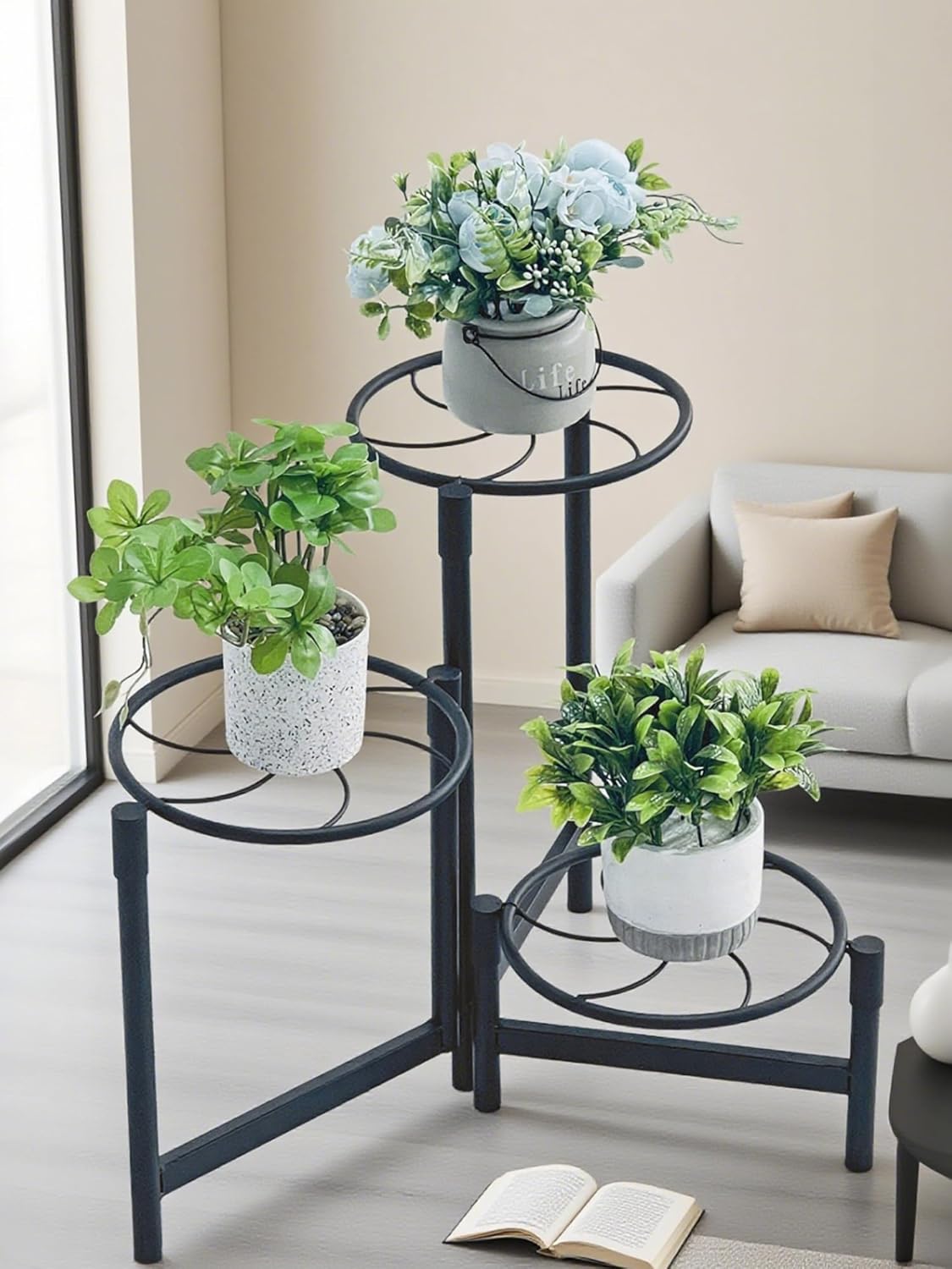 3 Tier Plant Stand Outdoor Tall Metal Corner Plant Stand for Patio Garden Balcony Living Room Bedroom Indoor Tiered Plant Shelf Black Kite