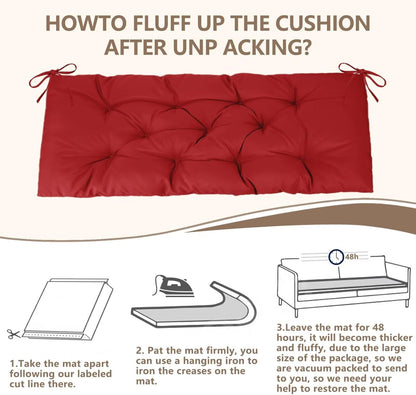 47.3 in Waterproof Indoor/Outdoor Garden Bench Seat Cushions，Thicken Patio Bench Soft Rocking Chairs Pad Lounger Seat for Wicker Loveseat Settee（47.3 X 19.6 X 3.9 inch，Red ）