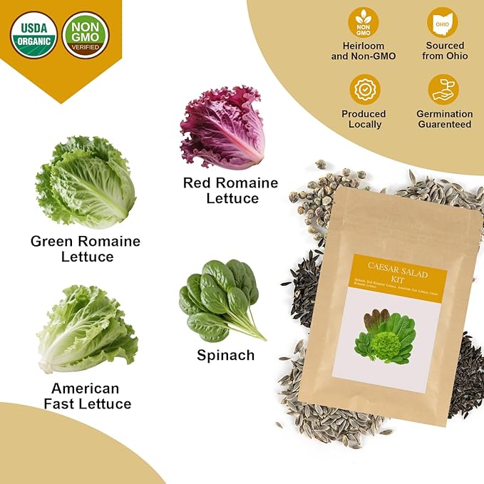 Caesar Salad Seed Pod Kit for AeroGarden, idoo, Ahopegarden, MUFGA with Green Romaine Lettuce, Red Romaine Lettuce, Spinach, and American Fast Lettuce - Compatible with All Garden(7-Pod)