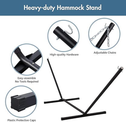 ANOW Double Hammock with Stand Included, Rope Hammock with Detachable Pillow and Pad for Outdoors Indoors, 450 LBS Weight Capacity, Blue