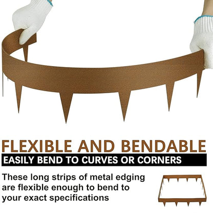 Worth Garden 10-Pack Corten Steel Landscape Lawn Edging - 4.5in H Rust Patina Finish Bendable Metal Strips - Hammer-in Pre-Rusted Border w/ 11 Clips - Yard Pathway Divider (33Ft Total)