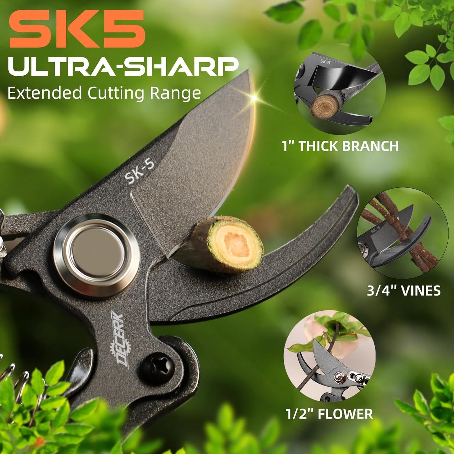 Pruning Shears for Gardening, 8.5" Professional Bypass Garden Scissors & Hedge Clippers for Branch, Plant Trimming, Heavy Duty Hand Pruner【Titanium Blade】【Arthritis Friendly】【Ergonomic Handle】