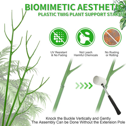 4 Pack 39.37" Detachable Twig Plant Support Stakes Set, Blends in to Plant, Branch Plant Sticks with Orchid Clips Twist Plant Ties, Twig Trellis for Indoor Outdoor Plants Potted Plants Flower