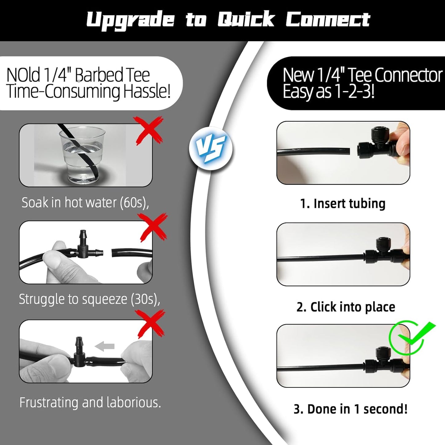 20 Pack Quick Connect 1/4" Drip Irrigation Tee Connectors, Universal Tee Fitting for 1/4 Inch Irrigation Tubing, Leak Free Fittings for Sprinkler or Drip Irrigation System