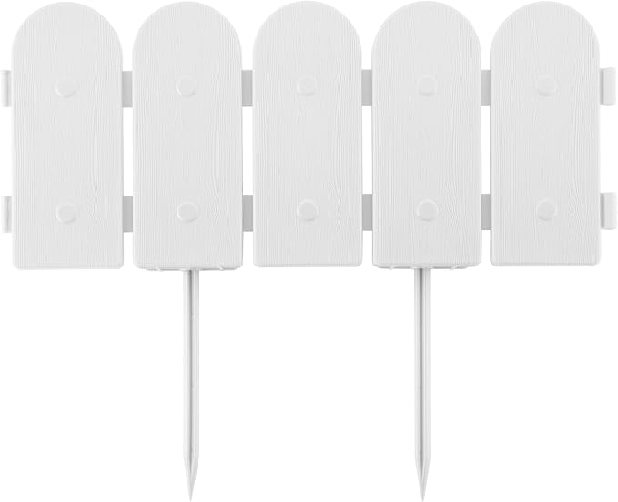 Evelyne Garden Border Edging: Wooden Fence Design - 8pcs White Yard Landscaping Fence Liner Lawn Edge Barrier - 10ft Kit of Decorative Lawn Landscape Panels Elements -Landscaping Edging-GMT-10374-D08