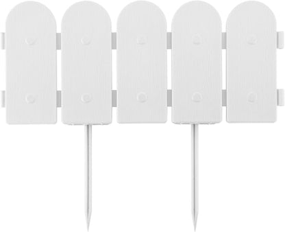 Evelyne Garden Border Edging: Wooden Fence Design - 8pcs White Yard Landscaping Fence Liner Lawn Edge Barrier - 10ft Kit of Decorative Lawn Landscape Panels Elements -Landscaping Edging-GMT-10374-D08
