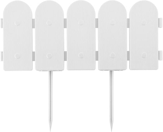 Evelyne Garden Border Edging: Wooden Fence Design - 8pcs White Yard Landscaping Fence Liner Lawn Edge Barrier - 10ft Kit of Decorative Lawn Landscape Panels Elements -Landscaping Edging-GMT-10374-D08