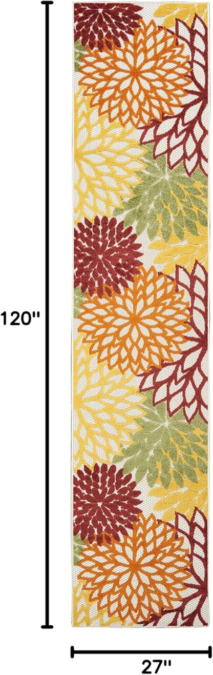 Nourison Aloha Indoor/Outdoor Red Multi Colored 2'3" x 10' Area Rug, Tropical, Botanical, Easy Cleaning, Non Shedding, Bed Room, Living Room, Dining Room, Deck, Backyard, Patio (2x10)