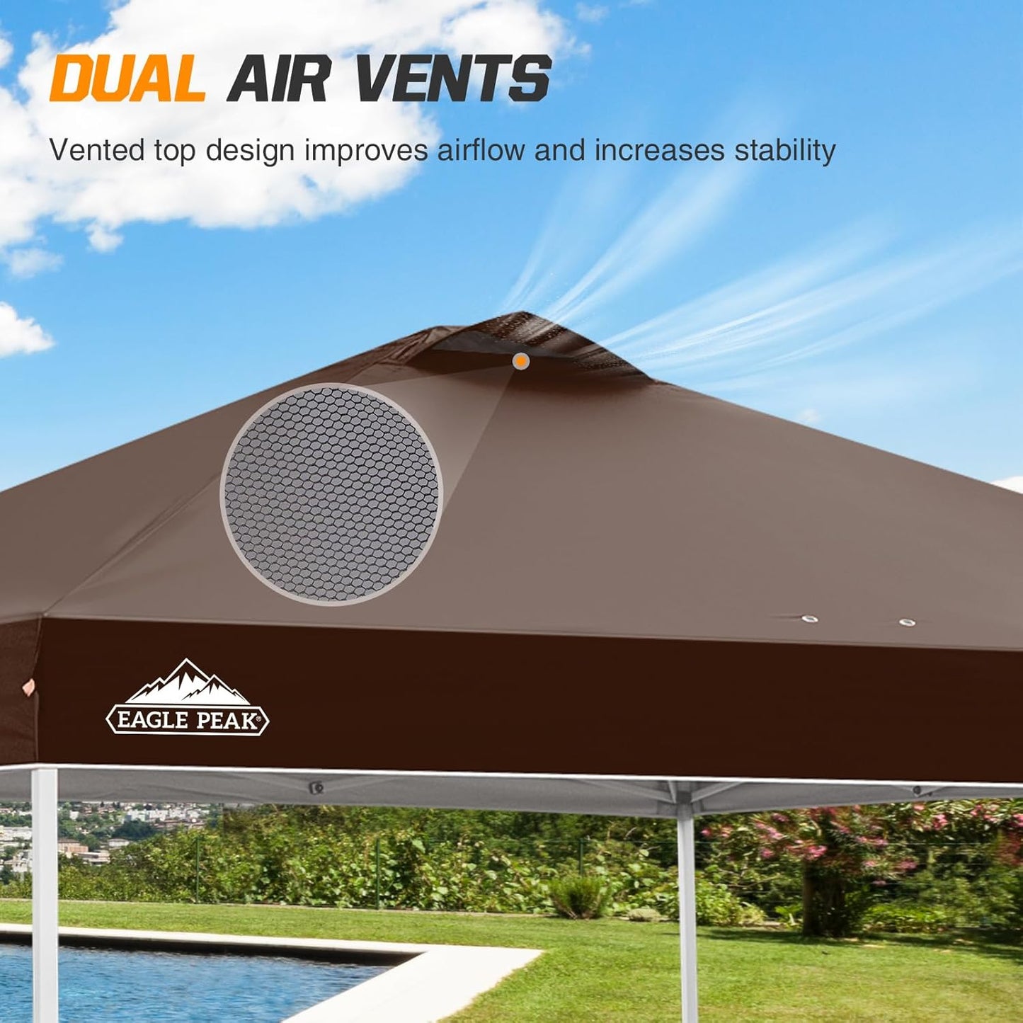 EAGLE PEAK Pop Up Canopy Tent with Wheeled Carry Bag, 8 Stakes, 4 Ropes, 4 Weight Bags, Easy Set Up Tent Canopy, 10x10 ft, 100sqft of Shade,Brown