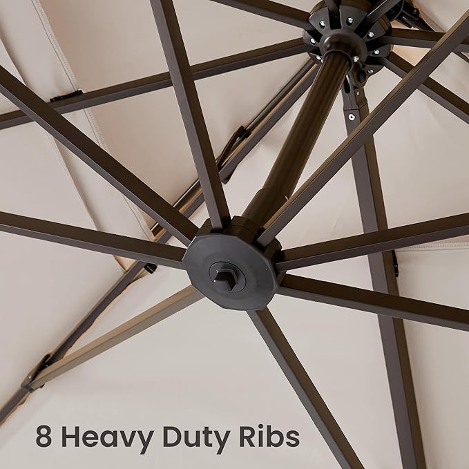 9x12 FT Cantilever Patio Umbrella with Base Included Double Top Outdoor Rectangular Large Heavy Duty Aluminum Offset Umbrellas with 7 Level Tilt 360-degree Rotation for Pool Garden Deck, Beige