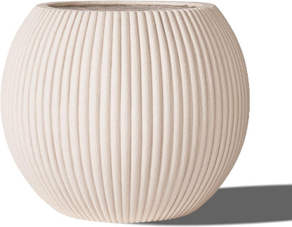 16 Inch Handmade Outdoor Planter - Classic Striped Design | Fiberglass & Composite Material | Durable for Commercial & Home Decor