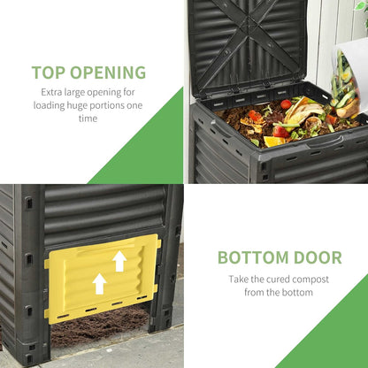 Compost Bin Outdoor 80 Gallon Garden Composter, with 48 Vents and Sliding Doors, Lightweight Outdoor Compost Box for Garden, Kitchen, and Yard Waste, Black+Yellow