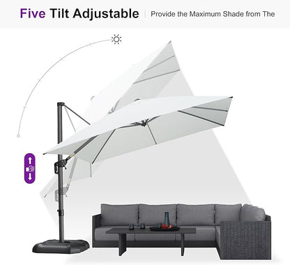 PURPLE LEAF 10 Feet Patio Umbrella Outdoor Cantilever Square Umbrella Aluminum Offset Umbrella with 360-degree Rotation for Garden Deck Pool Patio, White