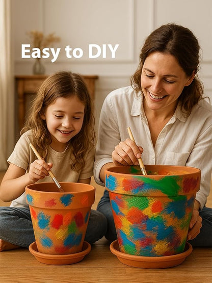 INGOFIN Terracotta Pot with Saucer 10&12 Inch - Ceramic Clay Pot for Plants with Drainage Hole, Large Terra Cotta Flower Planter with Tray for Indoor Outdoor Plants