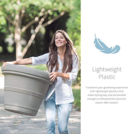 Crescent Garden Brunello Classic Rolled Rim Planter Pot, Indoor/Outdoor Weather-Safe Round Plant Pot, Small Plastic Houseplant Pot - 12'' W (Rust)