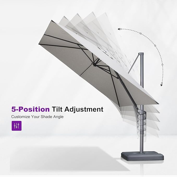 PURPLE LEAF 8 FT Cantilever Patio Umbrella Outdoor Aluminum Offset Square Umbrella with 3 Years Fade Resistance Recycled Fabric and 360-degree Rotation for Deck Pool Garden, Pebble Grey