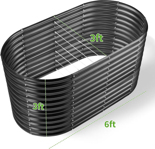 Land Guard 6x3x3ft Oval Galvanized Raised Garden Beds, Large-Capacity Metal Planter Box Outdoor, Durable Deep Raised Garden Bed 3ft Tall, Raised Beds for Gardening Vegetables, Dark Grey