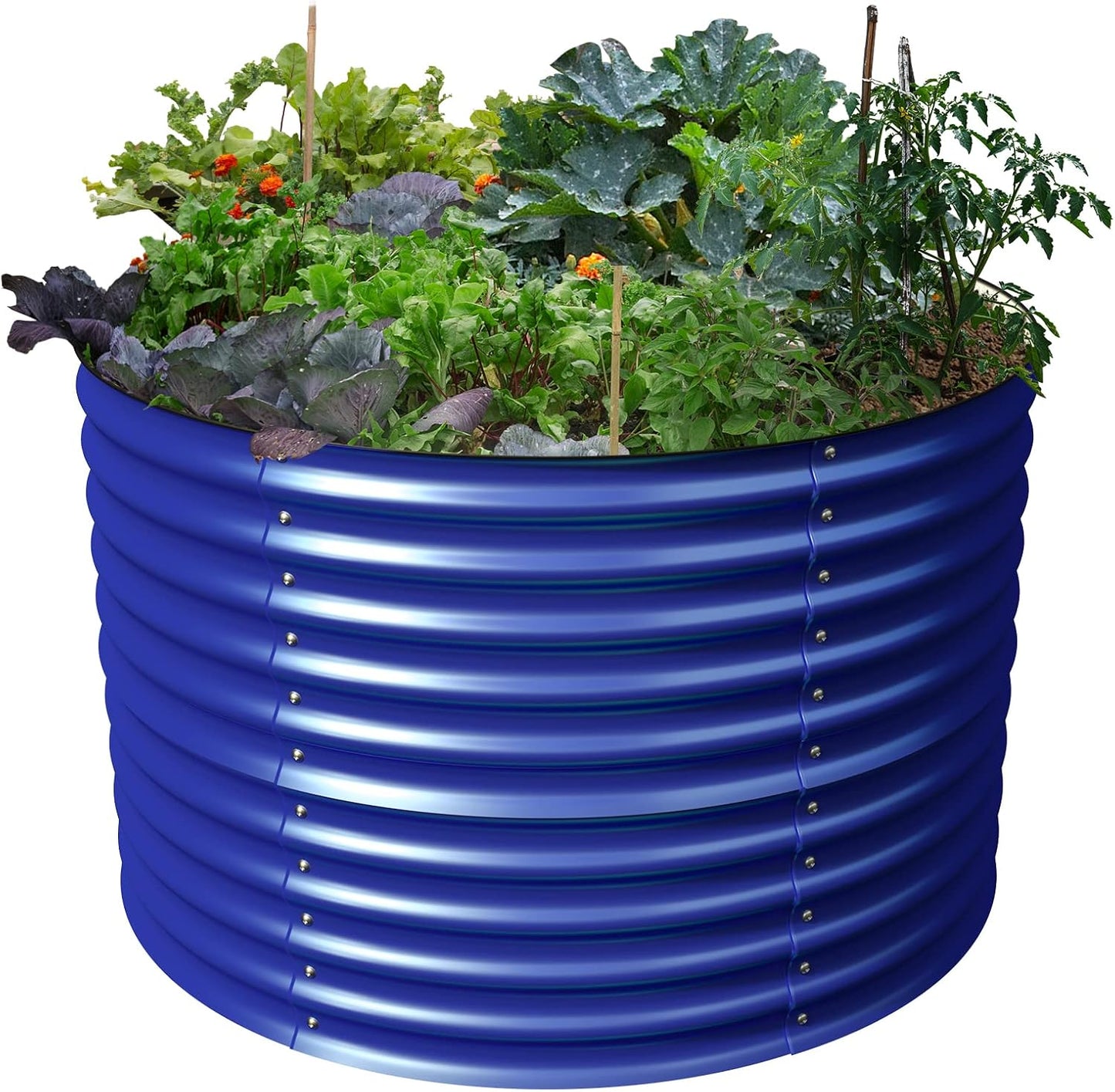 Olle 32" Tall, Galvanized Raised Garden Bed for Flower Round Galvanized Planter Raised Bed Metal Raised Planter Bed, Urban Vegetable Garden Planters, Cobalt Blue