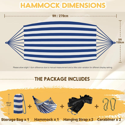 ANYOO Cotton Hammock Portable Camping Hammocks for Hanging Sturdy Garden Comfortable Fabric Hammock with Tree Straps Up to 660lbs with Travel Bag for Camping Outdoor/Indoor Patio Backyard