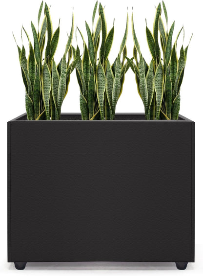 Planter Box Rectangular Block - 16×12×12IN Galvanized Steel Metal Long Box Planter Easy Installation Modern Outdoor Tall Planters All-Weather Use with Drainage Holes for Patio/Porch(Black)