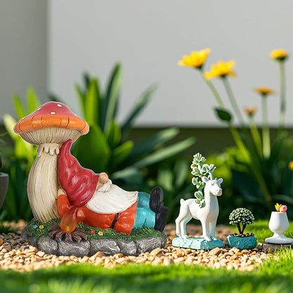 Solar Garden Gnomes Statues with Mushroom, Cute Funny Solar Powered Gnome Décor for Outdoor, Yard, or Patio as for Women Mom 8.5 Inch