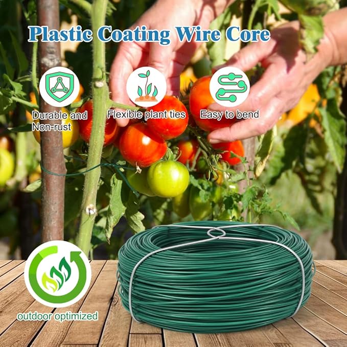 328 Feet Plant Twist Tie Plastic Coated Soft Garden Metal Wire 1mm Thin for Gardening, Home, Office (Green)