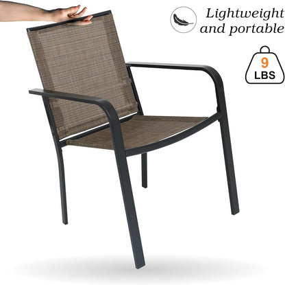 Anumutig 5-Piece Patio Dining Set, 35-Inch Square Patio Table with 4 Stackable Chairs, Weather-Resistant Frame, Brown