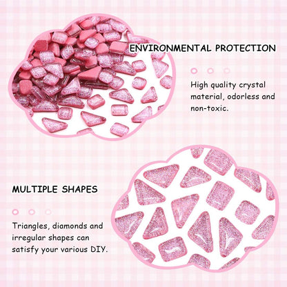 Swpeet 1 Pound Pink Shine Crystal Series Mosaic Tiles Assortment Kit, Square and Triangle Genuine Mosaic Tiles Glitter Crystal Mosaic Perfect for Home Decoration Crafts