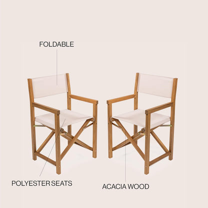 JONATHAN Y DRC1000B-SET2 Cukor Classic Vintage Outdoor Acacia Wood Folding Director Chair with Canvas Seat Classic, Vintage, Mid-Century, Modern, Traditional, Coastal, Beige/Teak Brown (Set of 2)