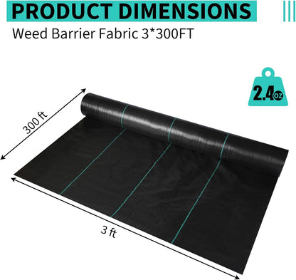 3 x 300 FT Weed Barrier Fabric,2.4 OZ Landscape Fabric,Heavy Duty PP Ground Cover for Gardening,Farming
