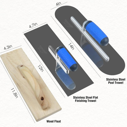 10PCS Concrete Trowel Set, Masonry Hand Tool Set Includes Large Flat Finishing and Pool Trowel, Wood Float, Concrete Edger and Groover, Margin Gauging, Wire Twister, Gloves & Carry Bag