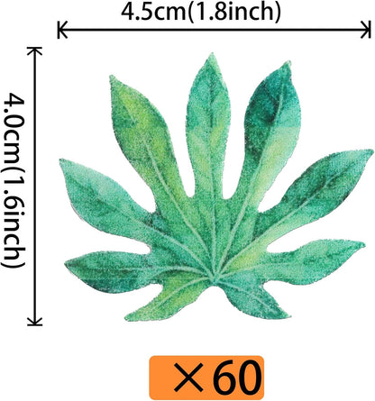 60 PCS Edible Tropical Turtle Leaves Cupcake Toppers Palm Leaves Cupcake Picks Hawaii Luau Party Decorations for Jungle Plant Leaf Summer Tropical Theme Baby Shower Birthday Party Decorations Green