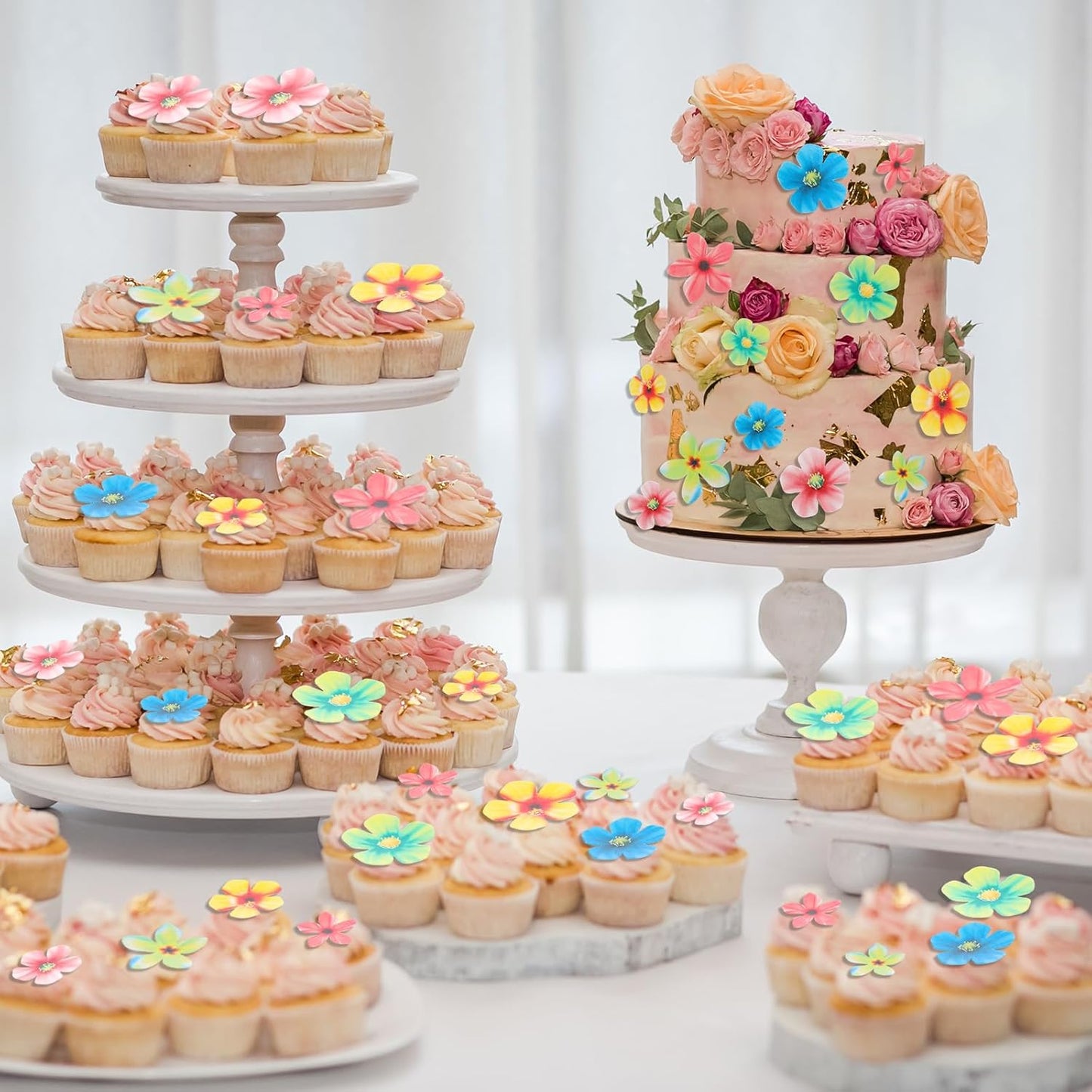 70 Pcs Edible Cupcake Toppers, Wafer Paper Edible Flowers Cake Decorations, Wildflower Cupcake Picks for Wedding Birthday Party Cake Food Decorations Supplies