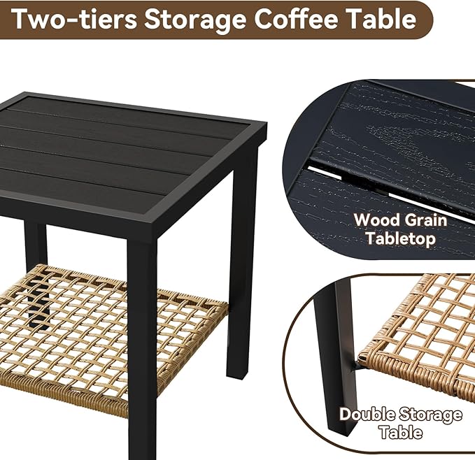 Aoxun 3-Piece Outdoor Rocking Bistro Set, Patio Furniture Set with Coffee Table and Thick Cushions, Wicker Rocking Chairs Set of 2 for Garden, Balcony, Backyard, Poolside (Beige)