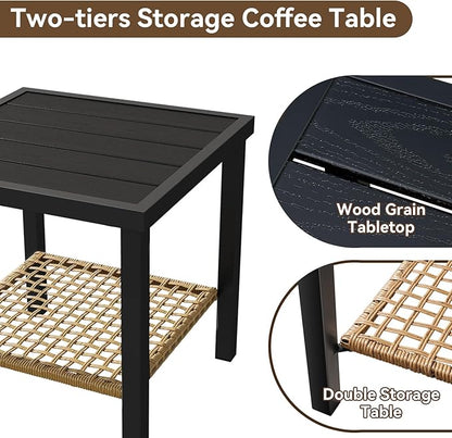 Aoxun 3-Piece Outdoor Rocking Bistro Set, Patio Furniture Set with Coffee Table and Thick Cushions, Wicker Rocking Chairs Set of 2 for Garden, Balcony, Backyard, Poolside (Beige)