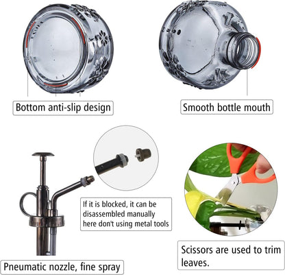 XXXFLOWER Glass Plant Mister Spray Indoor Plant Spritzer Succulent Watering Bottle with Bronze Pump 6 Inches for Home Decor Vintage (Grey)