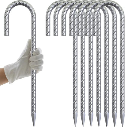 AAGUT Rebar Stakes 12 Inch J Hook Heavy Duty 8 Pack, 3/8 Inch Galvanized Metal Steel Ground Anchors Chain Link Fence Stakes for Camping Tent, Inflatables, Yard Decorations, Canopies & Swing Sets