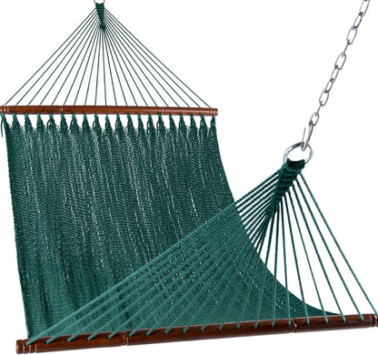 Lazy Daze Hammocks 10.5 FT Double 2 Person Caribbean Rope Hammock, Hand Woven Polyester Hammock with Spreader Bars, for Outside Outdoor Backyard Patio Poolside,450 LBS Capacity, Green