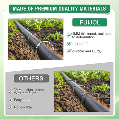 8 Gauge Landscape Staples, FUIJOL 12 Inch Heavy Duty U-Shaped Landscape Stakes, 15 Pack Galvanized Garden Staples for Weed Barrier Stakes, Ground Cover, Irrigation Tubing, Fence (15)