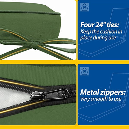 AAAAAcessories Outdoor Chaise Lounge Cushions, Waterproof, Fade-Resistant Patio Furniture Replacement Cushions, 74" x 23" x 3", Set of 2, Dark Moss Green