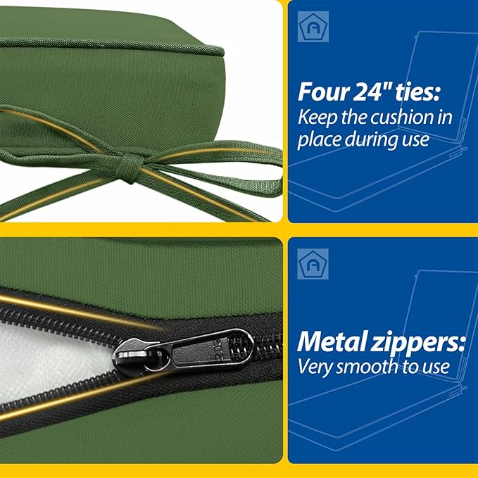 AAAAAcessories Outdoor Chaise Lounge Cushions, Waterproof, Fade-Resistant Patio Furniture Replacement Cushions, 80" x 26" x 3", Set of 2, Dark Moss Green