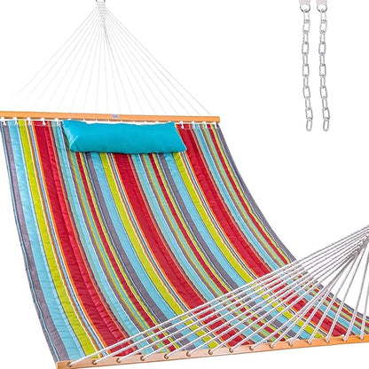 Lazy Daze Hammocks 12 FT Quilted Fabric Double Hammock with Spreader Bars and Detachable Pillow, 450lbs Weight Capacity
