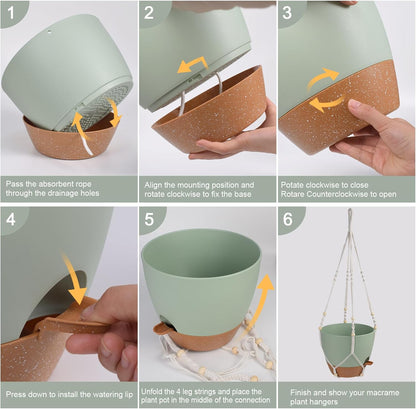 41.5 Inch Macrame Plant Hanger Indoor Outdoor with 12 Inch Flower Pot, Hanging Planter for Plants Holder with Wood Beads for Boho Home Decor (Ivory+Green)