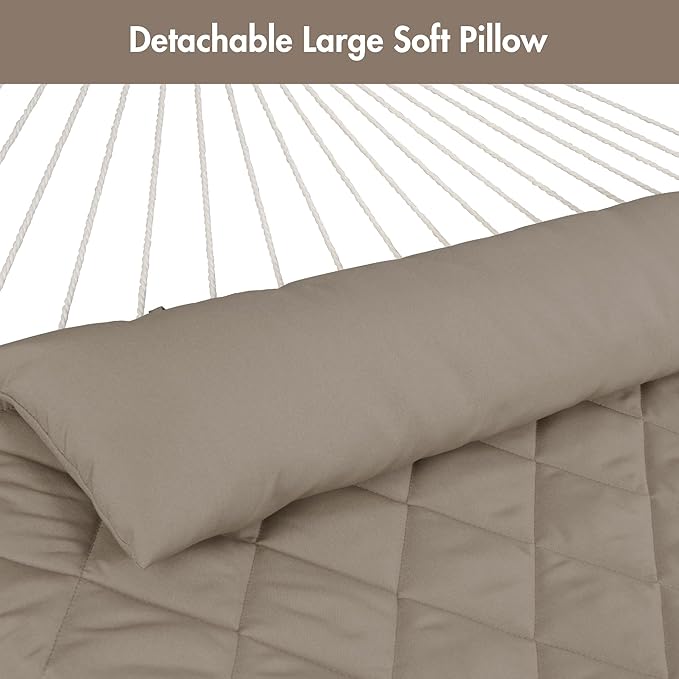 ANOW 2 Person Hammock with Spreader Bars, Rope Hammock with Pad for Outside, 450 LBS Weight Capacity, Light Brown