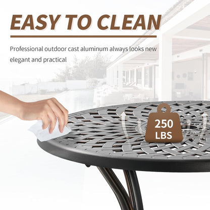 31.5" Cast Aluminum Patio Table with 2.2" Umbrella Hole,Anti-Rust Outdoor Patio Dining Tables,Round Metal Patio Table for Indoor,Garden,Porch,Bronze